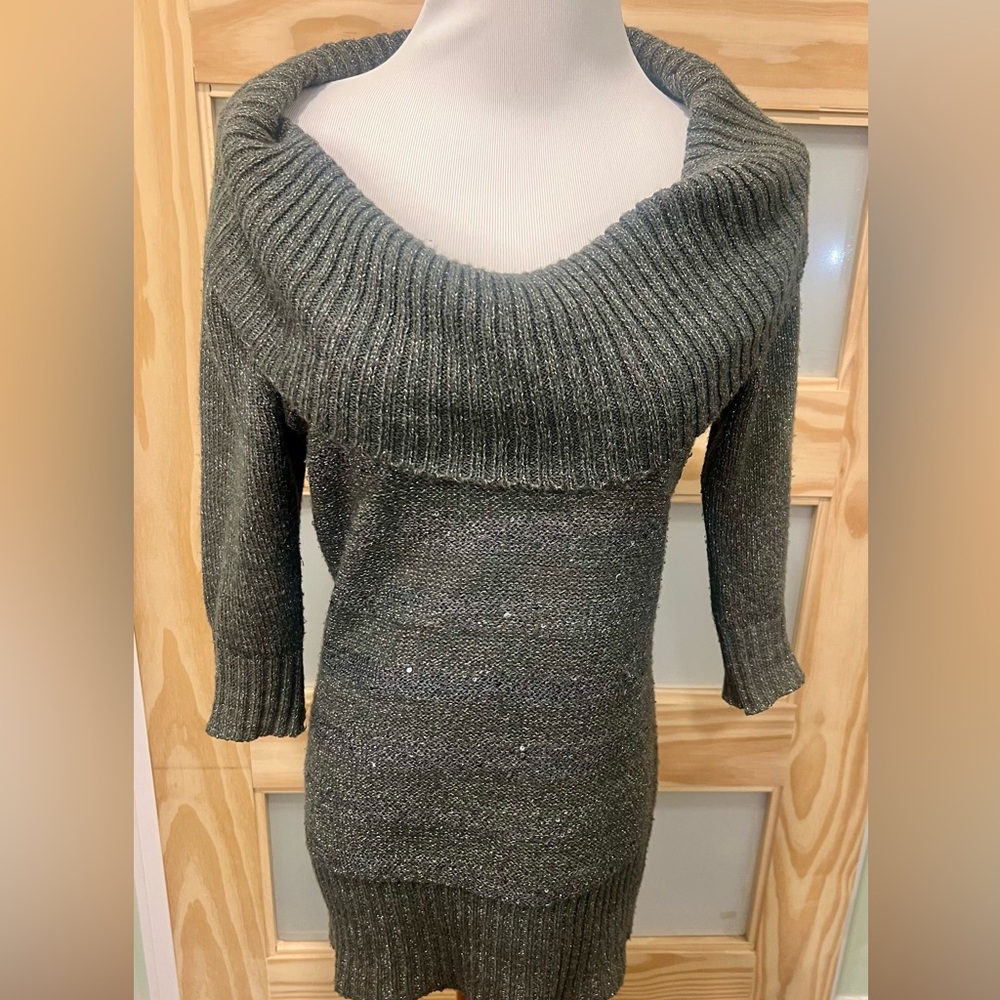 BCX Gray Sparkly Cowl Neck Sweater Size S
